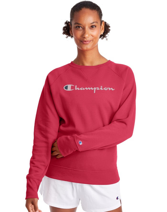 Hanorac Champion Powerblend Fleece Classic Crew Script Logo Dama Rosii - Romania OWKXLHU-49